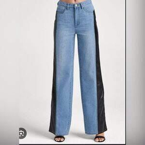 Women's Wide Leg Jeans - Blue and Black